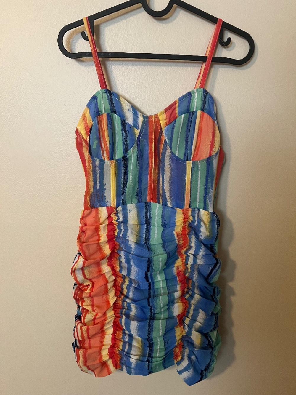 Girl Soul Striped Ruched Orange And Blue Party Bodycon Dress
